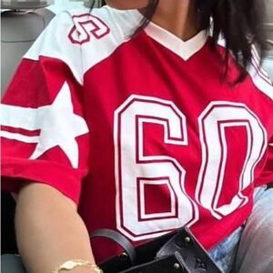Vintage-Inspired Red Varsity Jersey Top – Las Vegas Nevada 1973, Size S